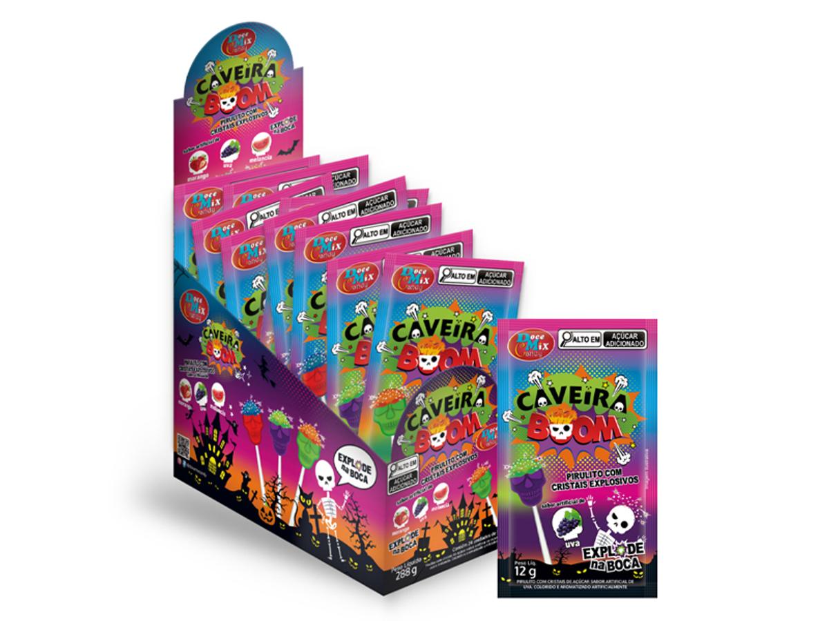 10962 - PIRULITO CAVEIRA BOOM CRISTAIS EXPLOSIVOS 1X24