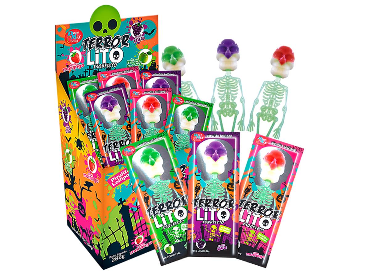10742 - PIRULITO LITO TERROR ESQUELETO B. ESCURO 24UN 1X24