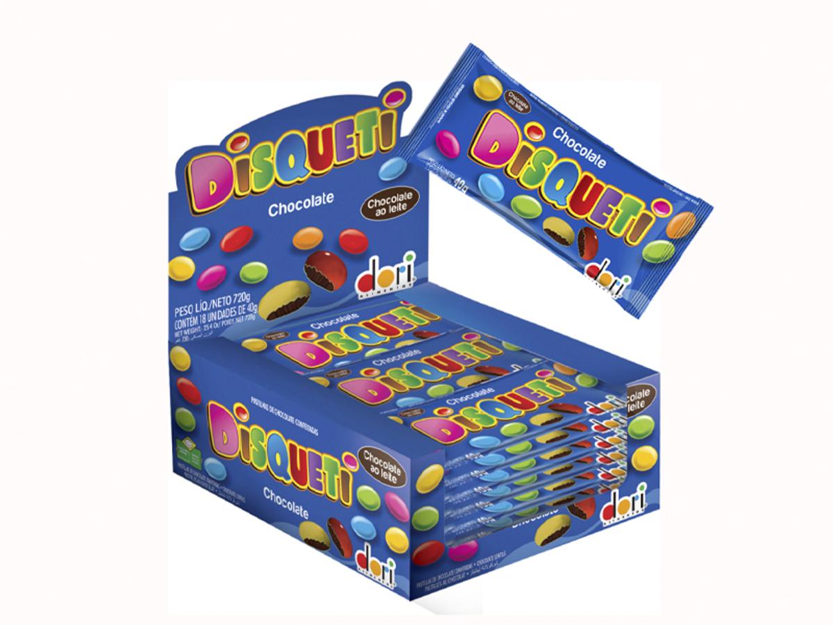 8235-DORI DISQUETI CHOC. AO LEITE 40GR (GRD AZUL) 1X18X40GR