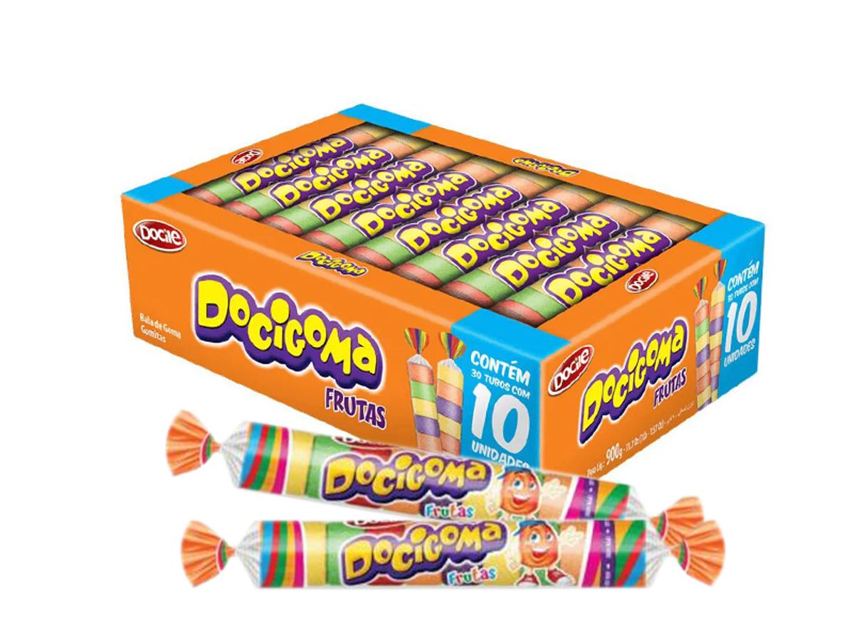 7657-DOCILE GOMA-TUBO FRUTAS 10UN 1X30X30GR